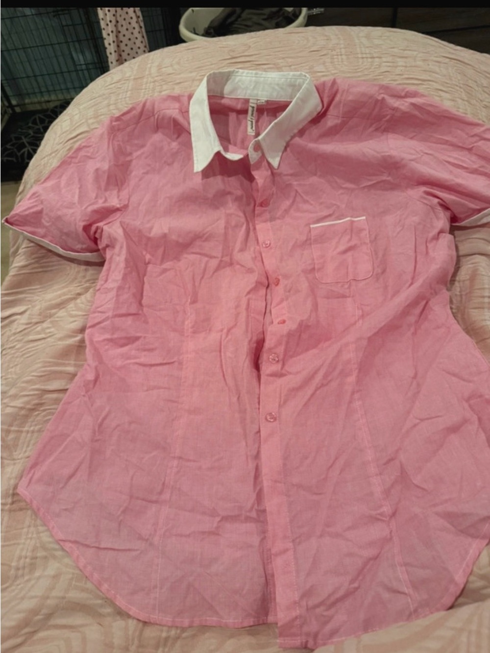 grand & greene Pink Short-Sleeve Button-Up with White Collar